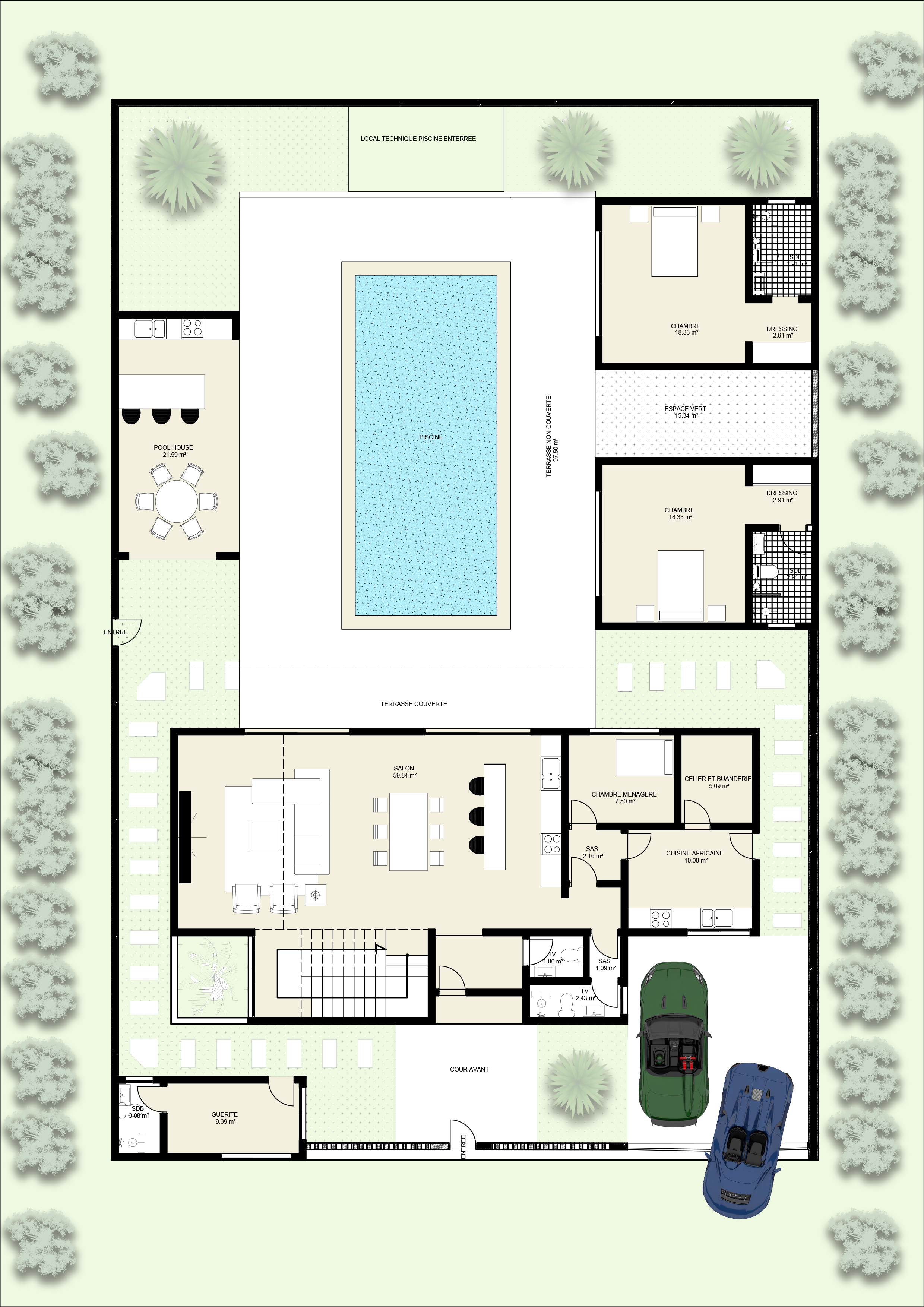 Plan architectural 2D, conception Alpha Cons, Dakar
